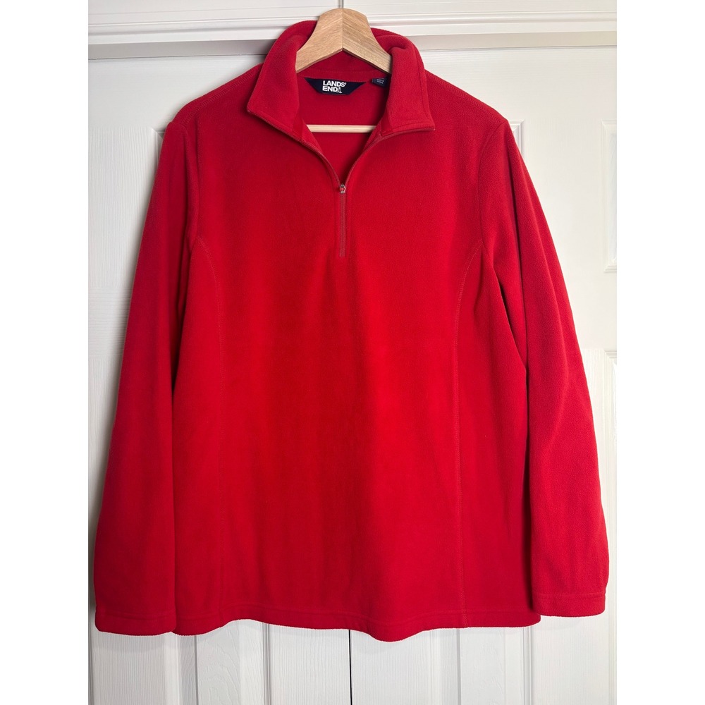 Lands End Womens Red Fleece Quarter Zip Pullover Sweater Large 14-16 RN 62830